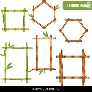 Green and dry bamboo decorative interior elements square rectangle and hexagon frames realistic set isolated vector illustration Stock Vector