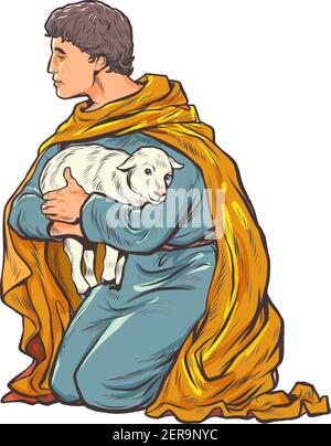 shepherd with a lamb, a biblical story Stock Vector