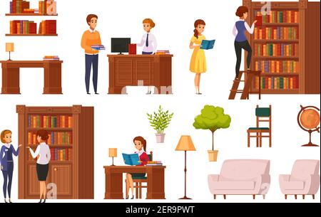 Interior elements orthogonal icon set of different bookshelves sofas ...