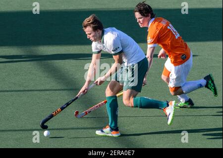 ROTTERDAM, NETHERLANDS - FEBRUARY 27: Thijs van Dam of Rotterdam, Wouter Jolie of Bloemendaal during the Dutch Hockey Men Hoofdklasse match between Ro Stock Photo