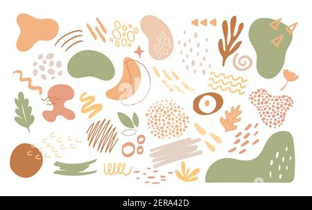 Abstract nature organic geometric shapes set, trendy cutout floral elements collection Stock Vector