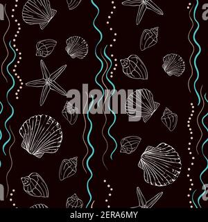 Seashell seamless pattern. Scallop vector background. Stock Vector