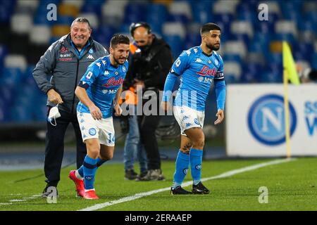 SSC Napoli's Belgium striker Dries Mertens  celebrates after scoring a goal during the Serie A football match between SSC Napoli and Benevento at the Diego Armando Maradona Stadium, Naples, Italy, on 03 February  2021 Stock Photo