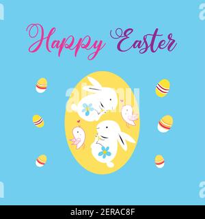 Greeting card with an Easter egg and hares. Sample design for Easter Stock Vector