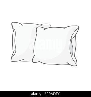 Hand drawn white pillow stack  soft bedding pillows in rectangle and  square shape isolated on white background   Pillow drawing How to draw  hands Pillow stack