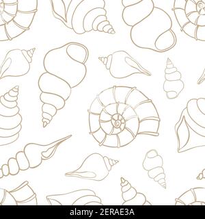Seashell seamless pattern. Scallop vector background. Stock Vector