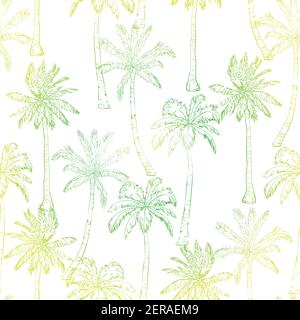 Vector seamless pattern with palm trees black silhouettes isolated tropical palm trees. Stock Vector