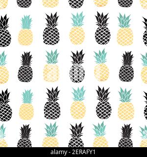 Vector Seamless Pattern with Pineapples black silhouettes. Stock Vector