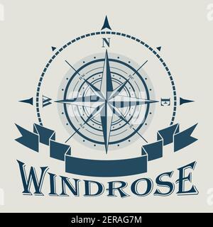 Corporate emblem with windrose and ribbon illustration Stock Vector