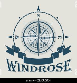 Corporate emblem with windrose and ribbon illustration Stock Vector