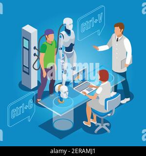 Biotechnology isometric composition with icons of computer screen ...