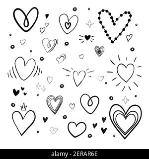 Set of heart sketches isolated on white background. Vector illustration. Stock Vector