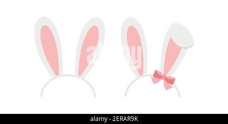 Easter bunny rabbit ears headband vector icon set isolated on white background. Stock Vector