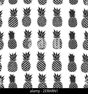 Vector Seamless Pattern with Pineapples black silhouettes. Stock Vector