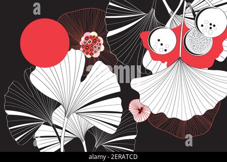 Beautiful graphic patterns with ginkgo leaf graphics. Design for wallpaper or fabric. Stock Vector