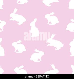 Seamless pattern with cute white rabbits. Vector illustration. Stock Vector