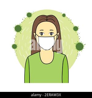 Girl wearing a health mask. sanitation mask protect health .Protective dust mask. Stock Vector