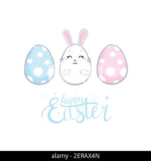 Happy Easter everyone. Big easter egg with bunny ears. Stock Vector