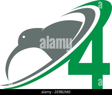 Number 4 with kiwi bird logo icon design vector illustration Stock Vector