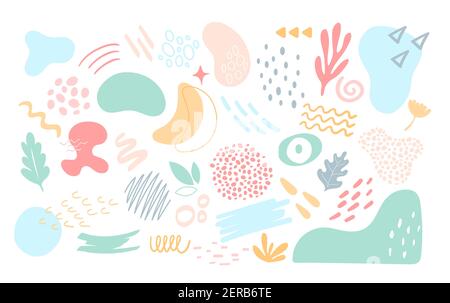 Nature shape, geometric forms line circle blob leaf scribble spot set, cute collection Stock Vector