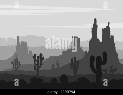 Desert landscape witn huge rocky mountains . Vector Stock Vector