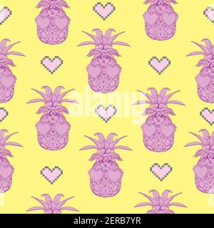 Cute Pineapple Glasses Pattern, Fruit Pattern, Seamless Pattern, Background. Vector Illustration Stock Vector