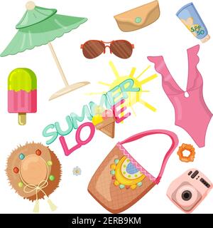 Summer items beach vector set  Stock Vector