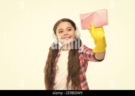 Child Use Duster and Gloves for Cleaning. Funny Child Mopping House.  Cleaning Accessory, Cleaning Supplies Stock Photo - Image of cleaning,  little: 268728606