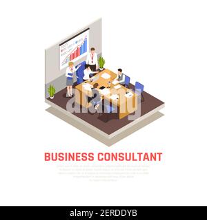 Business consultant isometric concept with lecture and presentation symbols  vector illustration Stock Vector