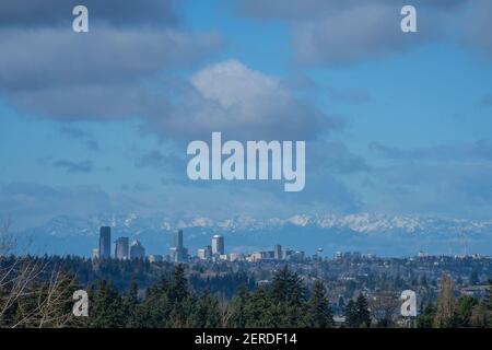 Seattle skyline view on sunny winter day. Stock Photo