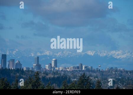 Seattle skyline view on sunny winter day. Stock Photo