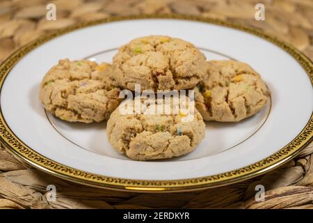 Gluten Free bake shop cookies are crispy and crunchy with chunks of ginger. Baked golden brown and rich with butter, these cookies are deliciously add Stock Photo