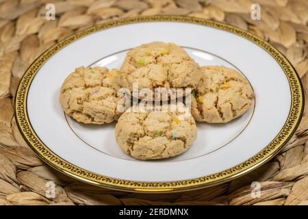 Gluten Free bake shop cookies are crispy and crunchy with chunks of ginger. Baked golden brown and rich with butter, these cookies are deliciously add Stock Photo