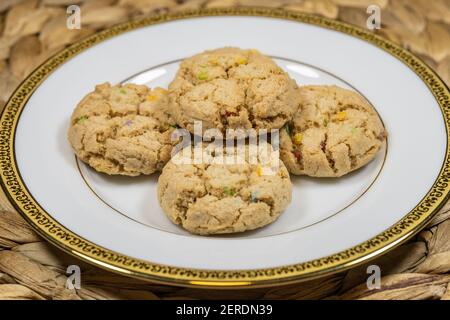 Gluten Free bake shop cookies are crispy and crunchy with chunks of ginger. Baked golden brown and rich with butter, these cookies are deliciously add Stock Photo