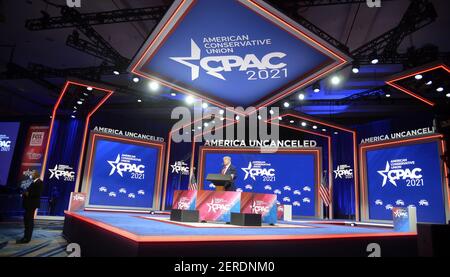 Orlando, United States. 28th Feb, 2021. President Donald Trump addresses attendees at the Conservative Political Action Conference (CPAC) 2021 in Orlando, Florida on Sunday, February 28, 2021. Photo by Joe Marino/UPI Credit: UPI/Alamy Live News Stock Photo