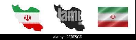 Iran. Map with masked flag. Detailed silhouette. Waving flag. Vector illustration isolated on white. Stock Vector