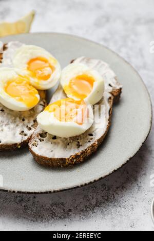 soft boiled eggs on toast Stock Photo