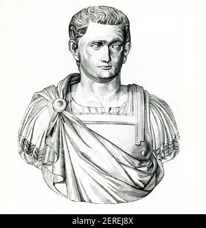 This 1880s illustration shows the bust of the Roman emperor Titus that is housed in the Uffizi Gallery in Florence, Italy. Titus was Roman emperor from 79 to 81. A member of the Flavian dynasty, Titus succeeded his father Vespasian upon his death. Before becoming emperor, Titus gained renown as a military commander, serving under his father in Judea during the First Jewish–Roman War. Stock Photo
