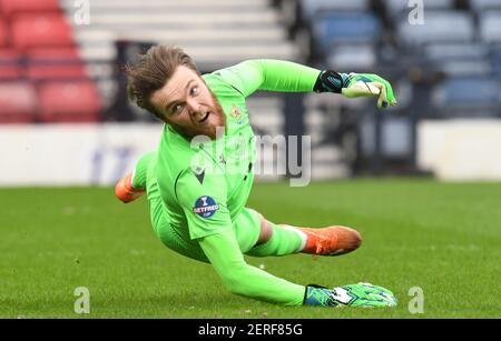 Hampden Park, Glasgow., 28TH February21 Betfred Cup Final Livingston FC v St. Johnstone FC St Johnstone keeper Zander Clark . Credit: eric mccowat/Alamy Live News Stock Photo