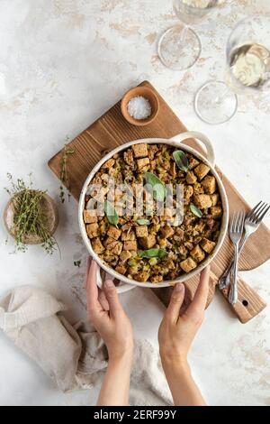 Focaccia stuffing dish with fresh herbs Stock Photo
