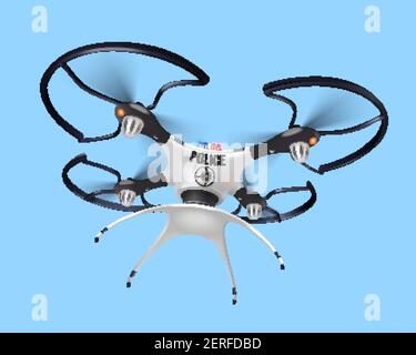 Isolated police drone realistic composition with police mark on his front side vector illustration Stock Vector