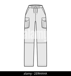 Zip-off convertible pants technical fashion illustration with low waist ...