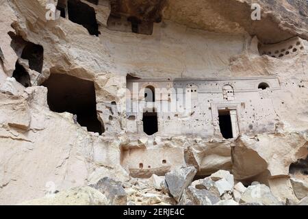 Special stone formation at Cavusin Village in Cappadocia, Nevsehir, Turkey. Cappadocia is part of the UNESCO World Heritage Site. Stock Photo