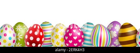 Traditional colored easter eggs with different ornaments on white background realistic vector illustration Stock Vector