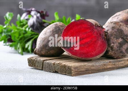 Beets for cooking. Beetroot vegetables on the table. Stock Photo
