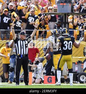 Pittsburgh Steelers wide receiver JuJu Smith-Schuster (19) runs off the  field following the 29-14 win against the Cincinnati Bengals at Heinz Field  in Pittsburgh on October 22, 2017. Photo by Archie Carpenter/UPI