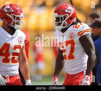 September 16th, 2018: Steelers #19 JuJu Smith-Schuster and Kareem Hunt #27  during the Pittsburgh Steelers vs Kansas City Chiefs game at Heinz Field in  Pittsburgh, PA. Jason Pohuski/(Photo by Jason Pohuski/CSM/Sipa USA