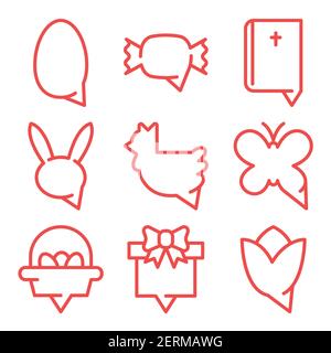 Happy easter icon set. Bubble text message thin detailed linear style. Stock Vector