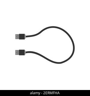 USB to USB cable for connecting various devices. The cable is black with a loop for the computer. Flat vector illustration Stock Vector
