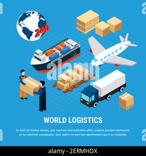 Various kinds of logistics freight transport and delivery service worker set isolated on blue background 3d isometric vector illustration Stock Vector